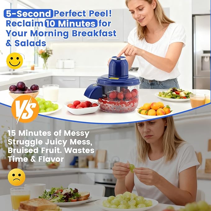 Automatic Fruit Peeling Machine-Electric Fruit Peeler for Green Grape Peeler & Cherry Tomato Skin Removal,Compact Fruit Peeler for Small Round Fruits,Smart Kitchen Tool for Home Chefs, Jam Making