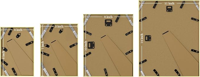eletecpro Aluminum Gallery Wall Frame Set of 16 with Glass Cover, Gold | Including 2Pcs 11x14, 2Pcs 8x10, 6Pcs 5x7, 6Pcs 4x6 Photo Frames, Multiple Sizes Picture Frames Collage Wall Decor, Tabletop
