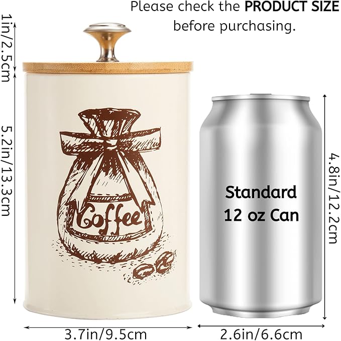 Youeon Small Canister Sets for Kitchen Counter, 25 Oz Coffee Sugar Tea Canister Set, Metal Vintage Kitchen Container 3 Pack, Food Storage Containers with Bamboo Lid, Farmhouse Decor, Beige