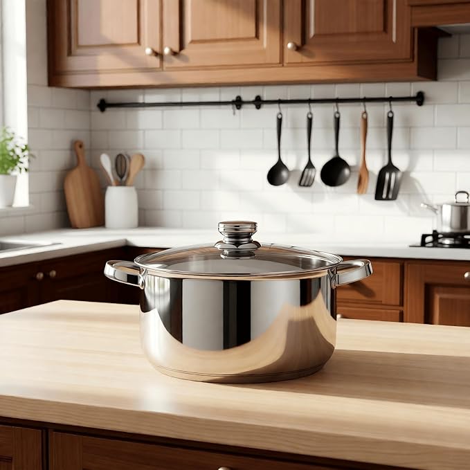 10 Quart Stock Pot with Lid, Stainless Steel Pasta Cooking Soup Pot