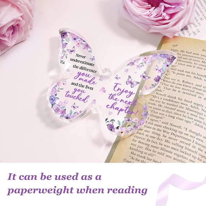 Farewell Gifts for Coworkers, 5x3.8x0.5 Inch Purple Butterfly Acrylic Plaque Decor, New Job Goodbye Going Away Leaving Retirement Graduation New Job Promotion We Will Miss You
