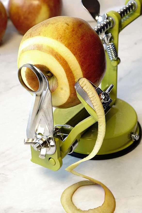 RSVP International Green Apple Slicer, Corer, & Peeler | Suctions to Countertop | Cuts Perfect .25" Slices | Durable & Strong