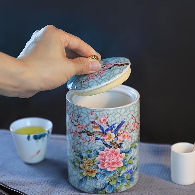 Enamel Ceramic Tea Caddy Tea Canister Tea Storage Container Tins Jar with Airtight Lid Water-proof Tank for Tea, Coffee, Herb, Sugar, Spice, Nuts