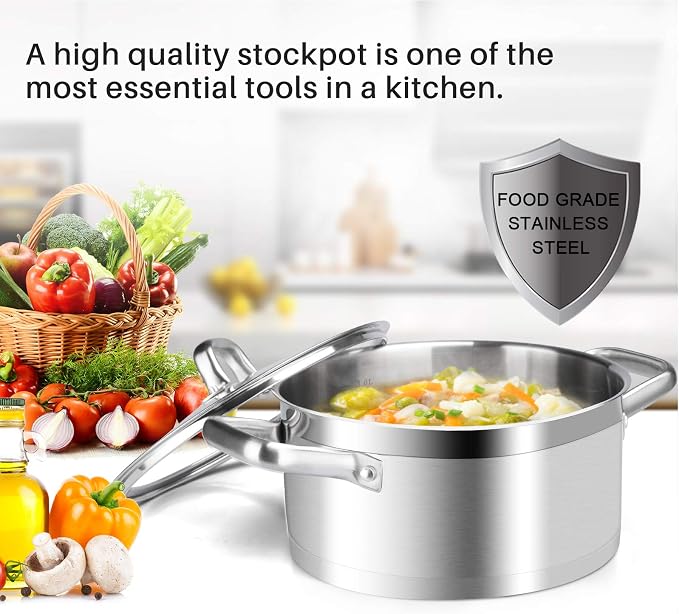 Duxtop Professional Stainless Steel Cookware Induction Ready Impact-bonded Technology (4.2Qt Stockpot) | Stockpot with Stay-Cool Handle, Impact-Bonded Base for Even Heating