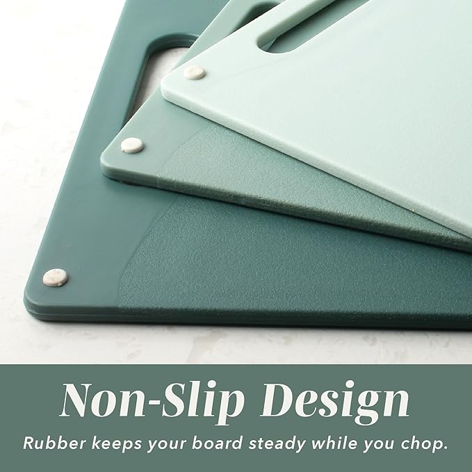 COOK WITH COLOR Non-Slip Cutting Board Set – Kitchen Essentials with Easy Grip Handle for Meat, Veggies, and Fruits, 3 Cutting Boards, Mint