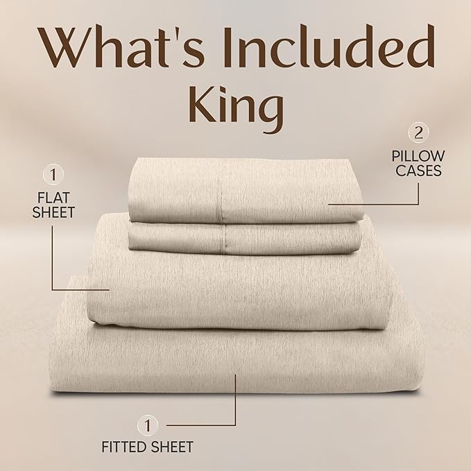 Utopia Bedding King Size Sheet Set – 4 Piece Bed Sheets, Soft and Breathable Microfiber, Includes 1 Fitted Sheet, 1 Flat Sheet and 2 Pillowcases – Oeko Tex (Heather Beige)