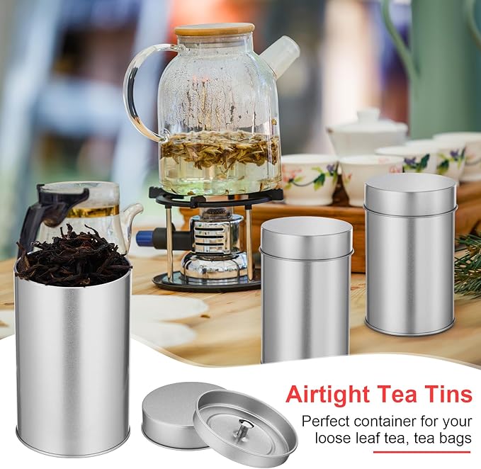 Zopeal 6 Pack Tea Tin Canister with Airtight Double Lids 16 oz Round Metal Tin Can with Lid Double Sealed Small Kitchen Container for Loose Tea Storage Coffee Sugar Candy Herbs and Spices