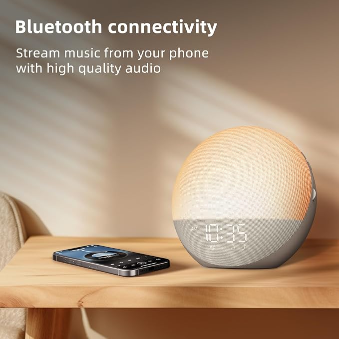Odokee Sunrise Alarm Clock White Noise Machine: Natural Wake Up Light | Dimmable Clock with Bluetooth Speaker for Bedroom - 25 Sleep Sounds for Baby Adults Kids Cocoa