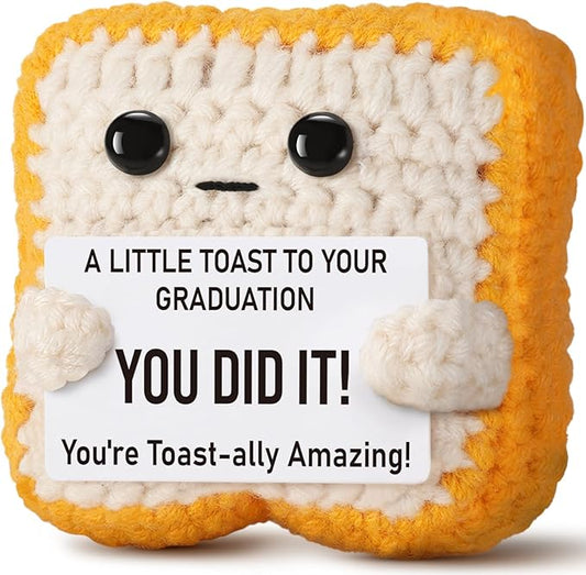 2026 Graduation Gift for College, Highschool Funny Graduation Decoration Crochet Toast Plush You DID IT Card for Her Him Students Masters Phd - Congrats Grad Party Gifts for Daughter Son