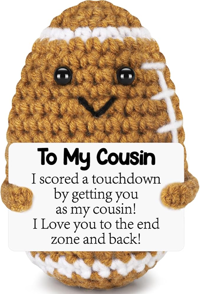 BiuNiuring Mini Funny Cousin Gifts from Sister Brother, Handmade Crochet Mini Football Cousin Birthday Gifts from Women, Cousin Present for Father's Day Cute Desk Decor