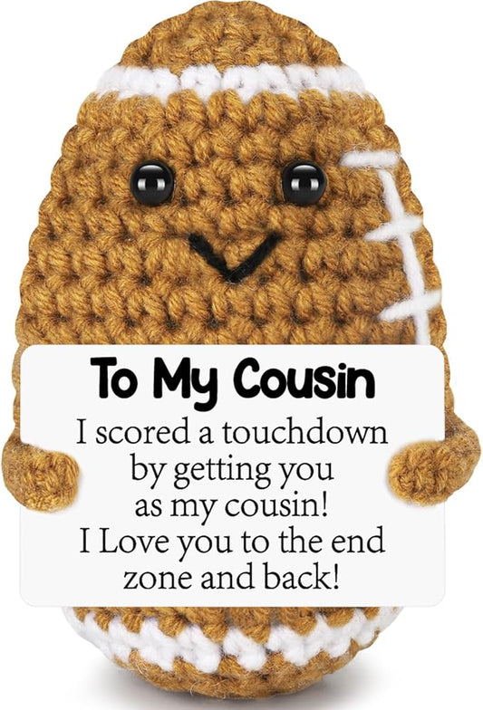 BiuNiuring Mini Funny Cousin Gifts from Sister Brother, Handmade Crochet Mini Football Cousin Birthday Gifts from Women, Cousin Present for Father's Day Cute Desk Decor