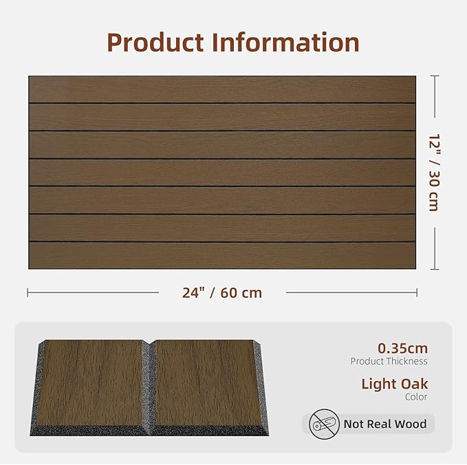 WADILE Peel and Stick Wood Slat Wall Panels 12"x24" Decorative PVC Wooden Panel Soundproof Self-Adhesive for Living Room Bedroom Accent Wall (Not Real Wood)– 20 Pack