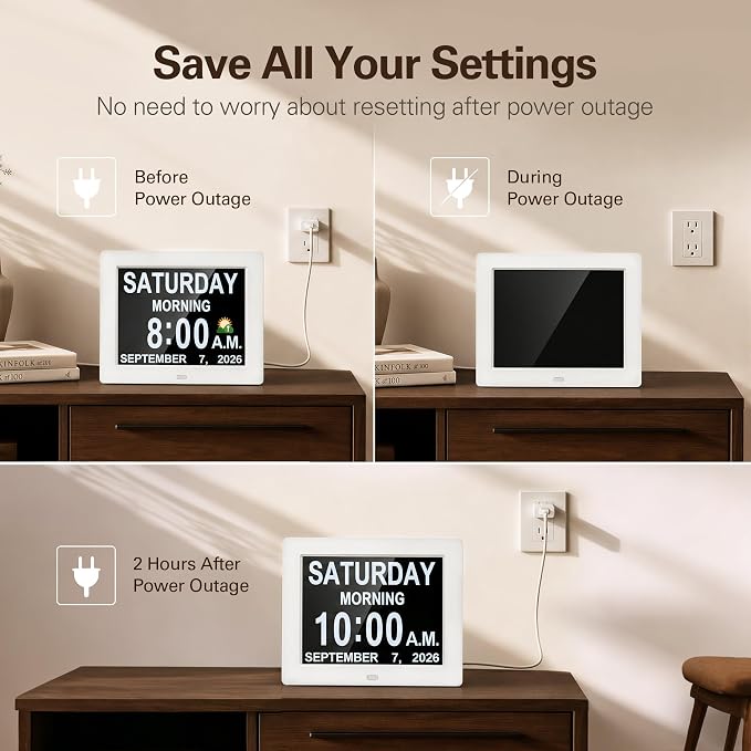 JALL 7" Large Digital Calendar Day Clock for Seniors 2026 - Easy to Read Alzheimer's Dementia Memory Loss Clock for Elderly with IPS Wide Angle，Day & Date, 12 Custom Alarms & Auto-Dimming, Black