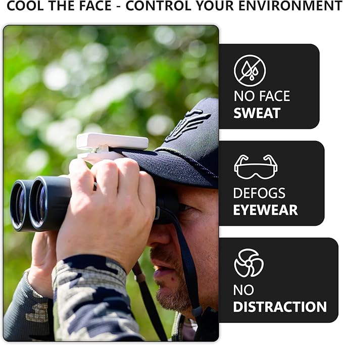 Tigeraire Breezy V3 Clip-On Hat Fan for Sportsmen & Tradesmen - Lightweight Head Cooler, USB-C Recharge, 11 MPH Airflow, 10+ Hr Runtime, Defogs Eyewear & Face Shields - Portable Heat Relief - White