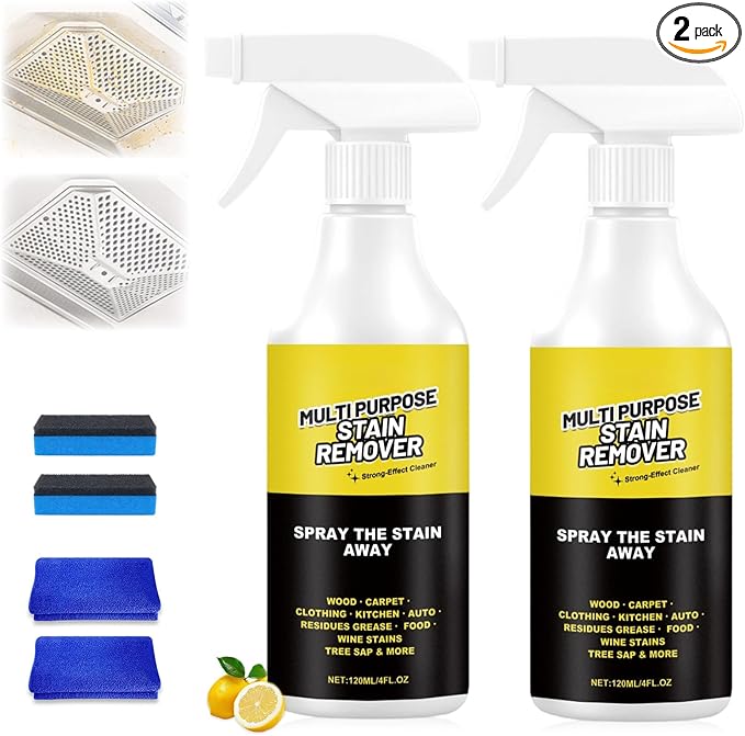 2Pcs Multi-Purpose Stain Remover, All Purpose Cleaner Spray, Powerful Cleaner Kitchen Multi-purpose Foam Cleaner Spray for Kitchens, Floors, Toilets and Cars (120ML)