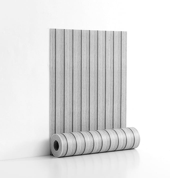 Peel and Stick PVC Slat Wall Panels, Wood Grain Self-Adhesive Soundproof Moisture-Resistant Paneling, 3D Faux Wood Panels for Bedroom Bathroom Walls & Ceilings 118"x15.75"(Gray,13Sq.ft)