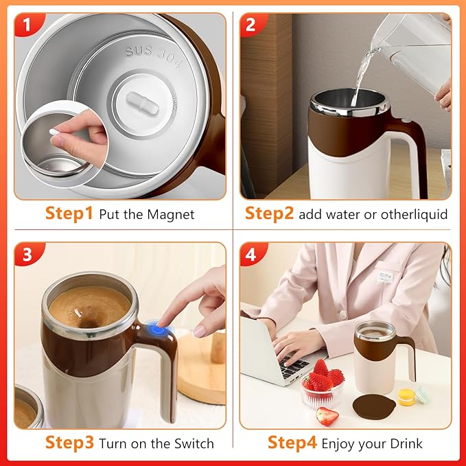 Automatic Self-Stirring Coffee Mug, Automatic Mixing Coffee, Milk, Protein Powder, Chocolate, Cocoa, Stainless Steel Material Suitable for Home, Office, and Travel, Exquisite Gifts (coffee)