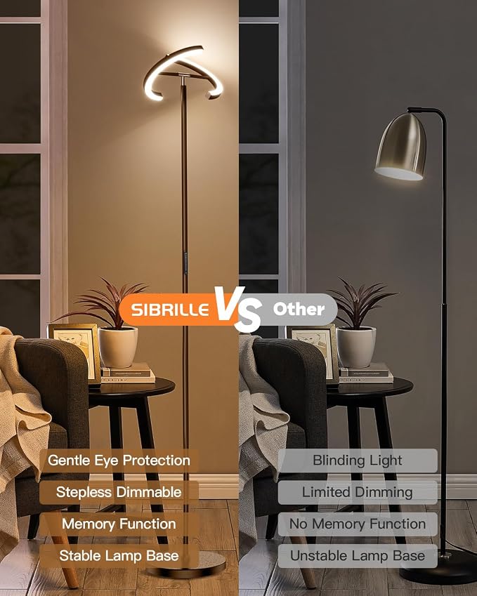 SIBRILLE Brown Floor Lamp, Modern Stepless Dimmable Standing Lamp with Remote Control, 22W 3000-6000K LED Rotatable Floor Light Uplighter Stand up Lamp Tall Lamp for Living Room Bedroom Office