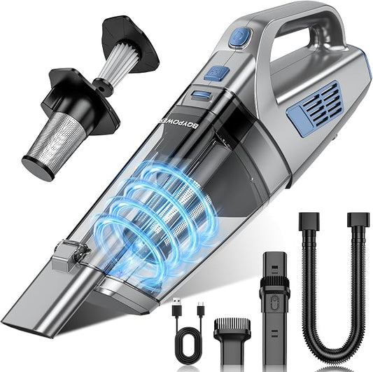 BQYPOWER Handheld Vacuum Cordless Rechargeable, Hand Held Car Vacuum | 16000PA Strong Suction Hand Vacuum Cordless Rechargeable with Multiple Accessories, Portable Car Vacuum Cleaner for Car Home