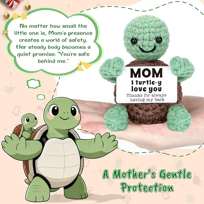 Mini Funny Turtle Mothers Day Mom Gifts from Daughter Son, Birthday Gifts for New Bonus Step Mom Mama Mother in Law, I Love You Small Cute Stuff Things, Handmade Emotional Positive Crochet Turtle