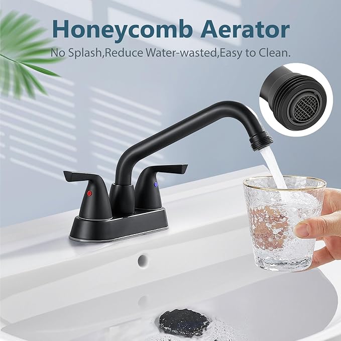 Aolemi Laundry Sink Faucet 4 Inch Centerset, Utility Sink Faucets with Swivel Spout and 3/4" NPT Threaded End, 2-Handle Faucet for Laundry or Utility Room, Matte Black