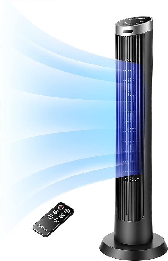 OmniBreeze Digital Electric Tower Fan, with Remote Control, LED Display, Standing Bladeless Floor Fans Cooling and Quite Indoor Living Room Bedroom use (36 Inch)…