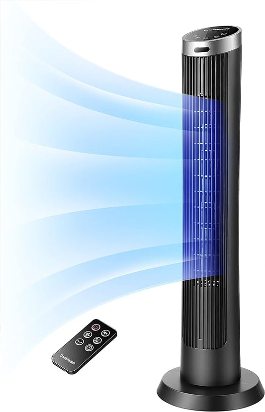 OmniBreeze Digital Electric Tower Fan, with Remote Control, LED Display, Standing Bladeless Floor Fans Cooling and Quite Indoor Living Room Bedroom use (36 Inch)…