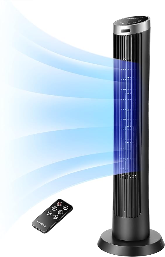 OmniBreeze Digital Electric Tower Fan, with Remote Control, LED Display, Standing Bladeless Floor Fans Cooling and Quite Indoor Living Room Bedroom use (40 Inch)