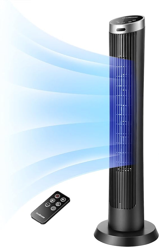 OmniBreeze Digital Electric Tower Fan, with Remote Control, LED Display, Standing Bladeless Floor Fans Cooling and Quite Indoor Living Room Bedroom use (40 Inch)