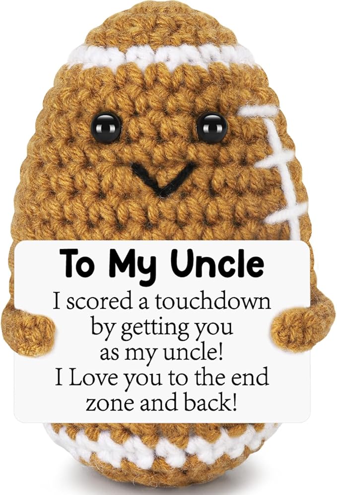 BiuNiuring Uncle Fathers Day Birthday Gifts from Niece Nephew, Father's Day Positive Handmade Crochet Uncle Gifts, Unique Funny I Love You Cute Football Small Gift for Uncles