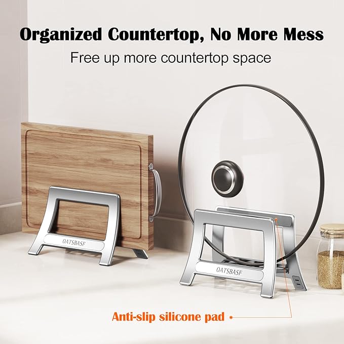 Cutting Board Rack, Auto Width Adjustable Holder Stand for Countertop or Cabinet (Silver)