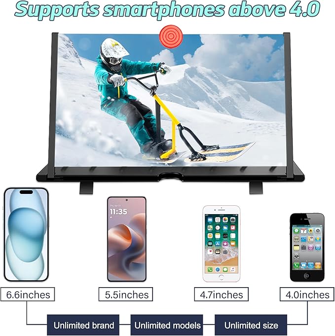 20" Screen Magnifier for Smartphone,3D HD Screen Expanders for Movies, Videos, and Gaming, Screen Magnifier with Adjustable Angle Design Amplifier Desktop Magnifying, Gift for Mom Dad Men Friends
