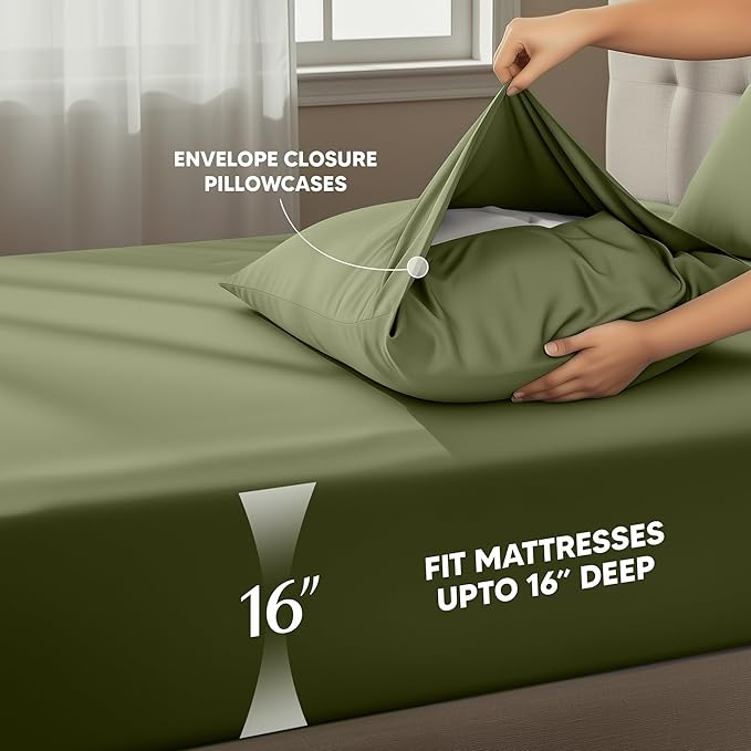 Utopia Bedding King Size Sheet Set – 4 Piece Bed Sheets, Soft and Breathable Microfiber, Includes 1 Fitted Sheet, 1 Flat Sheet and 2 Pillowcases – Oeko Tex (Olive)
