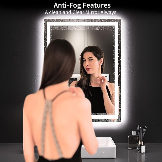 LOAAO 24"X32" LED Bathroom Mirror with Lights, Anti-Fog, Dimmable, Backlit + Front Lit, Lighted Bathroom Vanity Mirror for Wall, Memory Function, Tempered Glass, ETL Listed