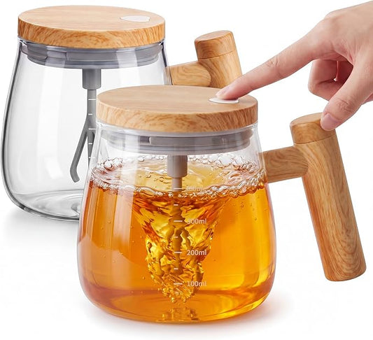 Maxcheck 2 Pcs Self Mixing Coffee Mug with Lid Handle 400ml 13.5oz Automatic Electric Cup 7000 RPM Self Mixing Glass Mug for Coffee Milk Protein Powder Office Home