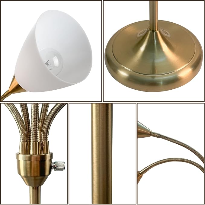 HonoDing Medusa Floor Lamps Standing Lamps 5 Heads Adjustable Reading Light Large Shade Use E26 A19 Bulb Floor Lamps for Living Room Bedroom (Gold Brass)