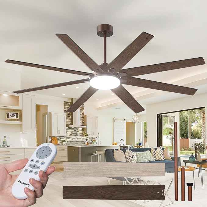 72 Inch Ceiling Fans with Lights, Large Modern Ceiling Fan with Light and Remote Control, Reversible, 3CCT, Dimmable, Quiet, Brown Ceiling Fan for Bedroom Living Room Patio Farmhouse, Indoor/Outdoor