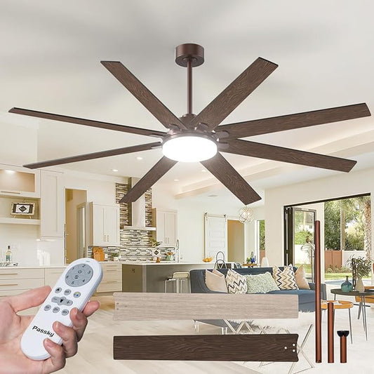 72 Inch Ceiling Fans with Lights, Large Modern Ceiling Fan with Light and Remote Control, Reversible, 3CCT, Dimmable, Quiet, Brown Ceiling Fan for Bedroom Living Room Patio Farmhouse, Indoor/Outdoor