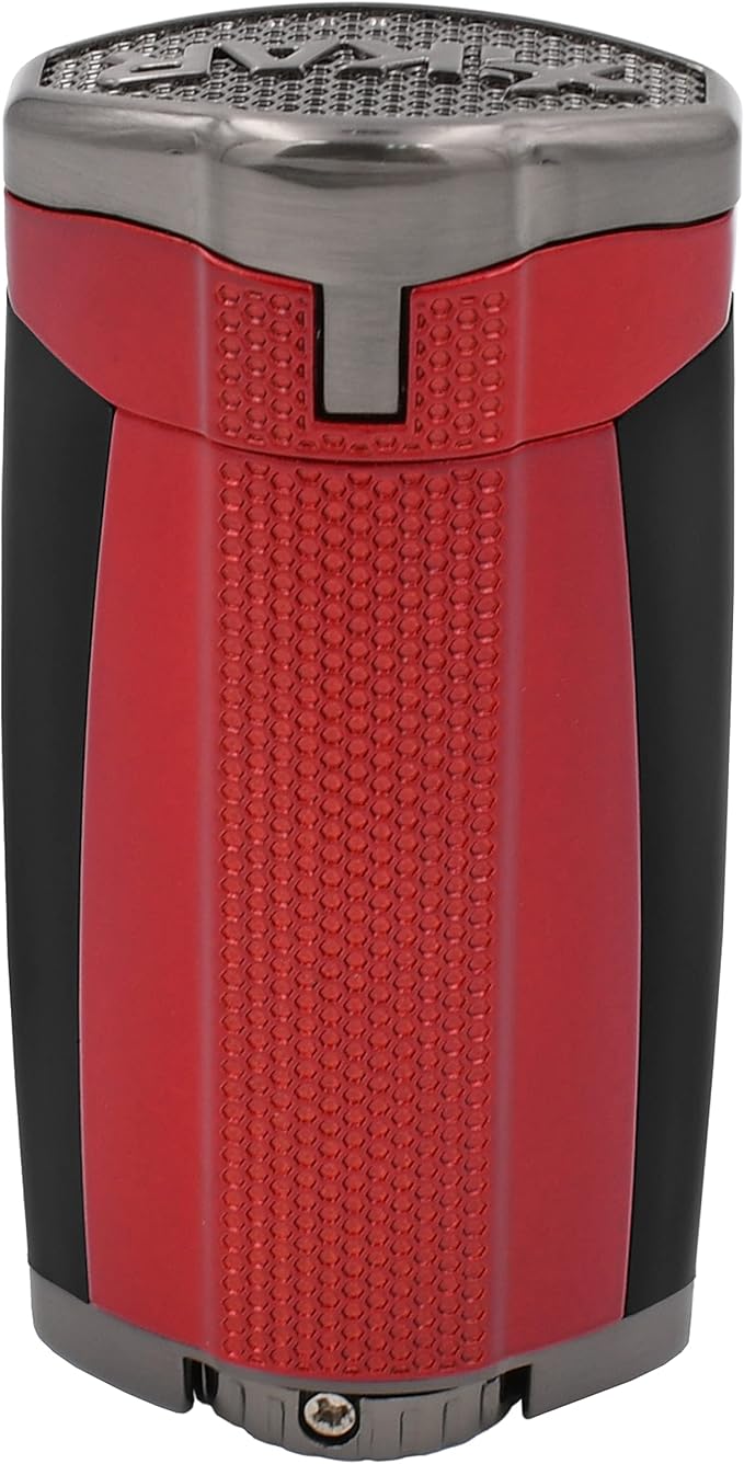 Xikar HP3 Inline Triple Flame Cigar Lighter, Attractive Gift Box, EZ-View Red Fuel Window, Honeycomb Texture, Daytona Red
