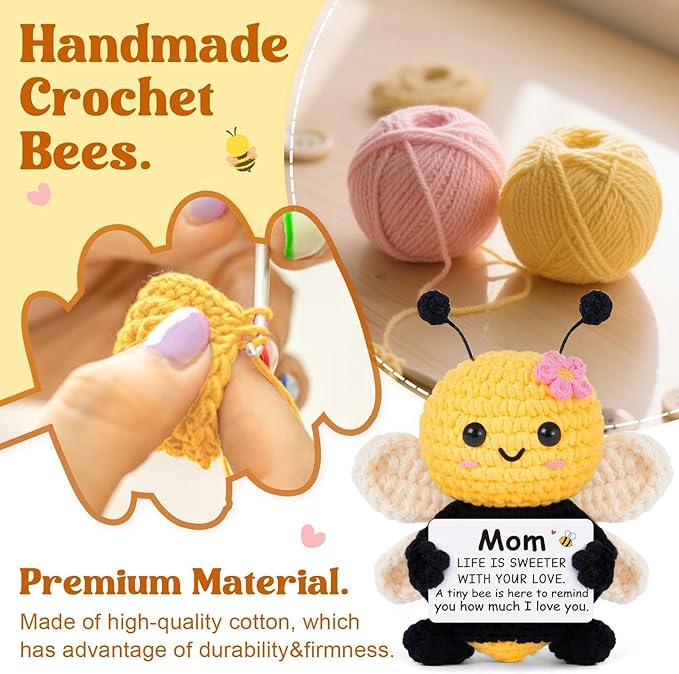 Gifts for Mom Mothers Day, Mom Gifts from Daughter Son - Cute Handmade Crochet Bee - Birthday Valentines Christmas Bonus Step Mother in Law, I Love You Mama Present, Emotional Support Decor