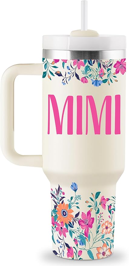 ROSTANTEN Mimi Gifts for Grandma Mothers Day Gifts for Mimi Grandma Gift Ideas from Grandkids for Birthday Christmas 40oz Travel Cup Insulated Tumbler with Lid & Straw
