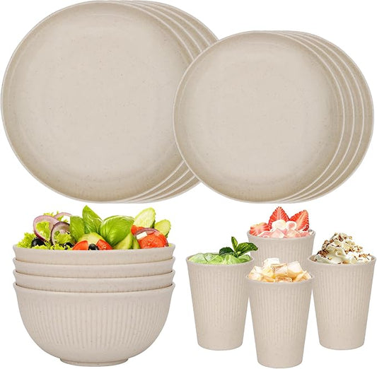 Unbreakable Dinnerware Sets for 4 People,16pcs Camping Plates and Bowls Set, Reusable Picnic Set plastic Plates, Cups, Bowls for Children, Adult, Party, Home