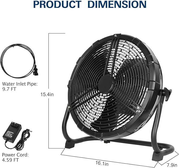 BILT HARD 12" Outdoor Portable Misting Fan, Battery Operated Misting Fan with 15600mAh Detachable Battery & Misting Function, Rechargeable Floor Fan for Outside, Patio