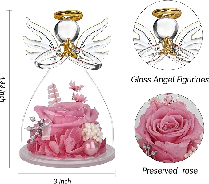Mothers Day Mom Gifts for Mom,Fresh Flowers for Delivery,Birthday Gifts for Women Her,Preserved Flowers in Angel Figurines,Angel Gifts for Moms Mothers Day Grandma Wife Sister Valentines,Pink