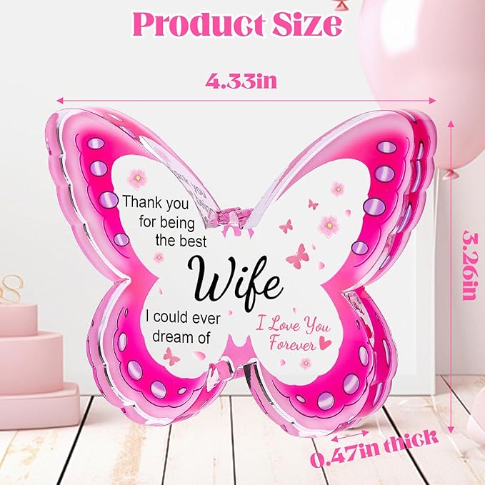 Mothers Day Gifts for Wife, Wife Mothers Day Gifts - Acrylic Butterfly Plaque To My Wife 4.3×3.3 in, Birthday Anniversary Christmas Valentines Day Gifts for Wife from Husband