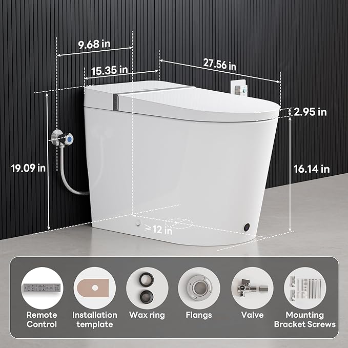 Casta Diva Smart Toilet, Wider Bidet with Heated Seat, Auto Open/Close, Warm Water, Foot Sensor Auto Flushing, Modern Japanese Toilet for Bathroom with Remote Control 1.28GPF(CD-K010)