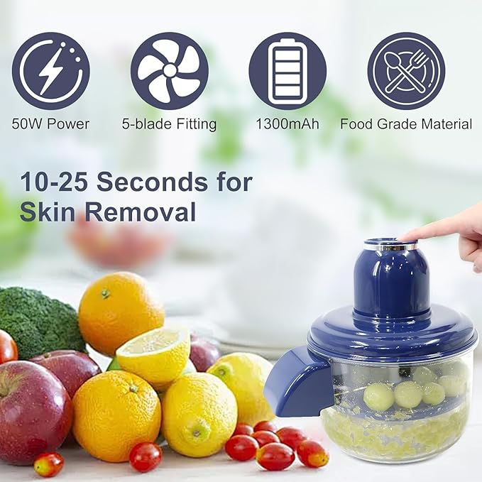 Automatic Garlic &Small Fruit Peeler-Portable Rechargeable Electric Grapes Peeling Machine for Home,Outdoor Picnic,Commercial Kitchen