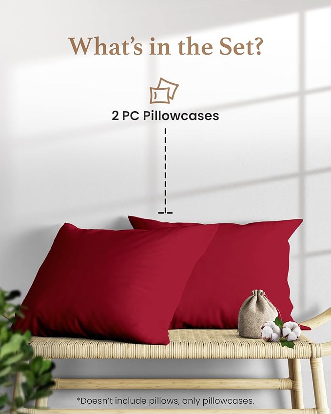 1000 TC Burgundy King Pillowcases Set of 4 100% Egyptian Cotton Pillow Cases with Long Staple Cotton & Sateen Weave, Silky Soft Hotel - Like Bed Pillow Covers for Comfy Sleeping, Snug Fit