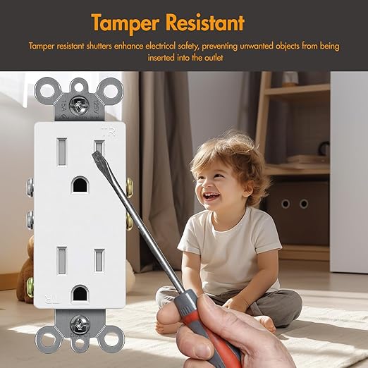 Micmi Decorator Receptacle Outlet, Standard Electrical Wall Tamper Resistant Decorative Receptacle, 15 Amp 125 Volt, Grounding UL Listed (50Pack, White, 15 Amp Outlet)