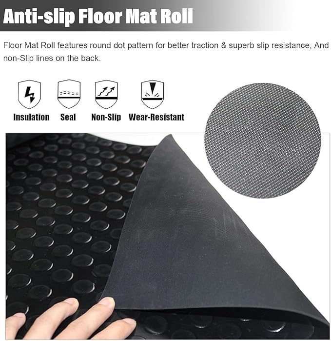 3mm Diamond-Plate Rubber Flooring Roll - Easy to Cut Waterproof Anti-Slip Mat, Heavy Duty Floor Protection for Garage, Gym, Stable, Basement, Kennel, 4' x 8'